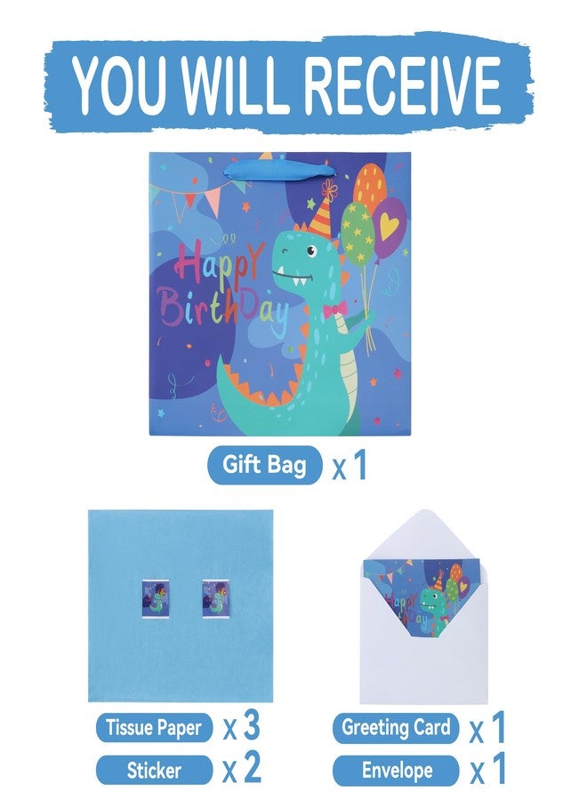 wishinside مجموعة حقائب هدايا عيد ميلاد ديناصورات كبيرة من Wishinside مقاس 13 بوصة مع مقابض، وبطاقة تهنئة، ومناديل ورقية، وملصقات للأولاد والمراهقين لحفلات أعياد الميلاد، وحفلات الأطفال، وحفلات استقبال المولود، بتصميم ديناصورات، قطعة واحدة - Image 3