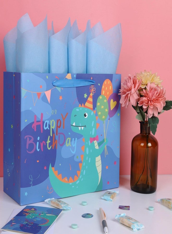 wishinside مجموعة حقائب هدايا عيد ميلاد ديناصورات كبيرة من Wishinside مقاس 13 بوصة مع مقابض، وبطاقة تهنئة، ومناديل ورقية، وملصقات للأولاد والمراهقين لحفلات أعياد الميلاد، وحفلات الأطفال، وحفلات استقبال المولود، بتصميم ديناصورات، قطعة واحدة - Image 5