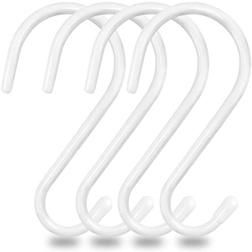 6 Inch White S Hooks Large Vinyl Coated S Hooks Heavy Duty Non Slip Metal Closet Rod Hooks for Hanging Plants Outdoor Lights Jeans Clothes Bags Pot Pan Cups Tools 4 Pack