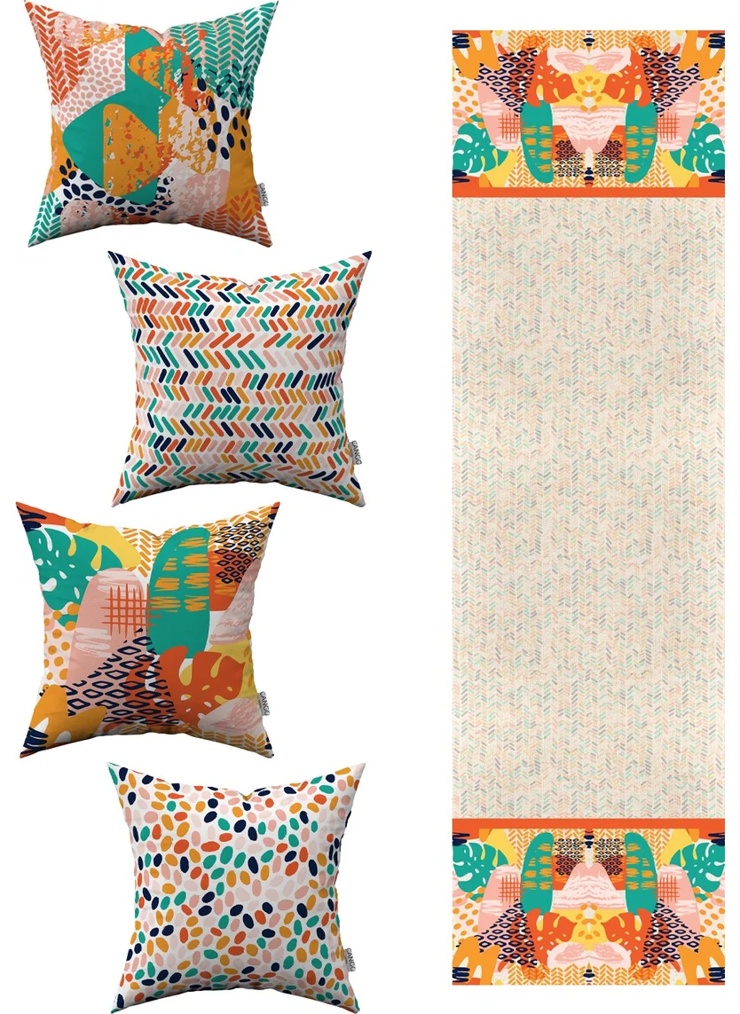 Cango Home Orange Green Tropical Geometric Patterned 4-Piece Throw Pillow Cover 1 Runner Set 4KMBS247-RS
