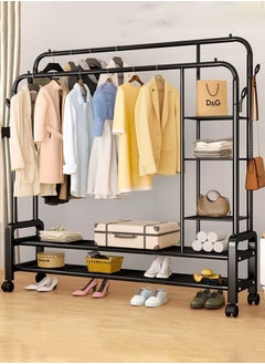 Cady One Black coat rack, organizer, metal clothes rack, and side shelves with wheels  - Image 1