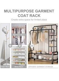 Cady One Black coat rack, organizer, metal clothes rack, and side shelves with wheels  - Image 5
