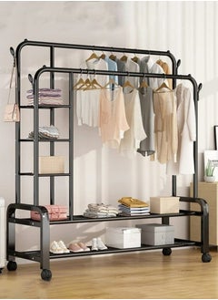 Cady One Black coat rack, organizer, metal clothes rack, and side shelves with wheels  - Image 4