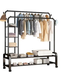 Cady One Black coat rack, organizer, metal clothes rack, and side shelves with wheels  - Image 3