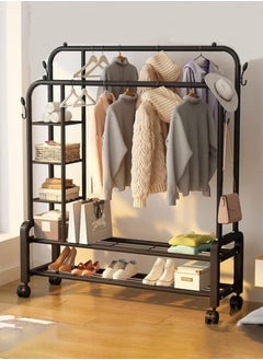 Cady One Black coat rack, organizer, metal clothes rack, and side shelves with wheels  - Image 2