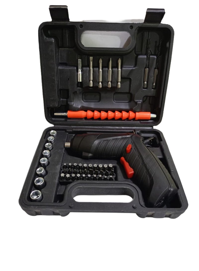 Cordless Screwdriver Mini Cordless Screwdriver Set with 46 Pieces Accessories (LED Light, USB Charging Cable, and Bag), Mini Battery Powered Electric Screwdriver, Black Battery Drill for Screws 