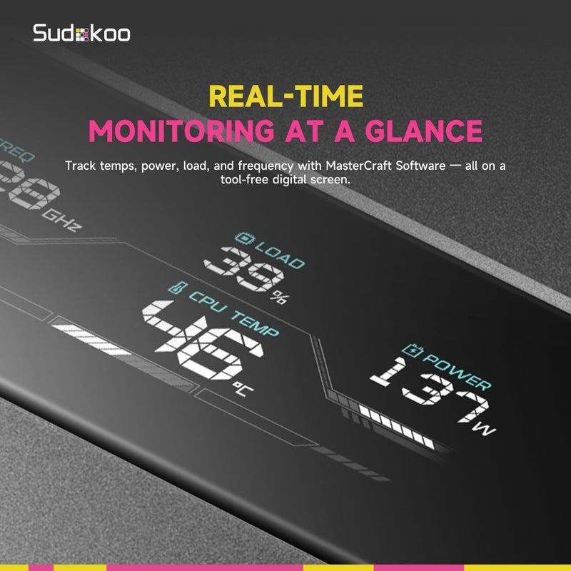 Sudokoo SK620V CPU Air Cooler: 6 Heatpipes Dual Tower CPU Cooler with Digital Display for AM5 Exclusive - Black PC Cooler with 120mm FDB PWM Quiet Fans & Quick Lock Mount - Image 3