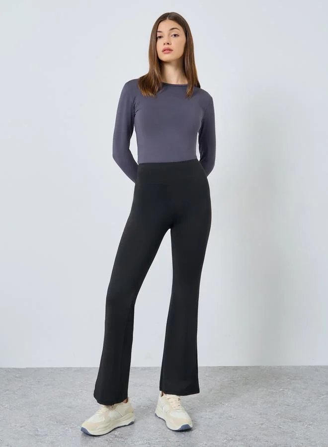 Styli Styli Women Black Solid Plain Flared Leggings