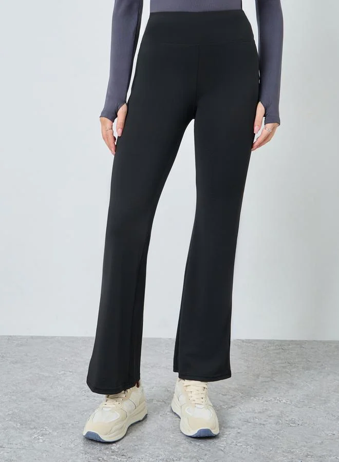 Styli Styli Women Black Solid Plain Flared Leggings