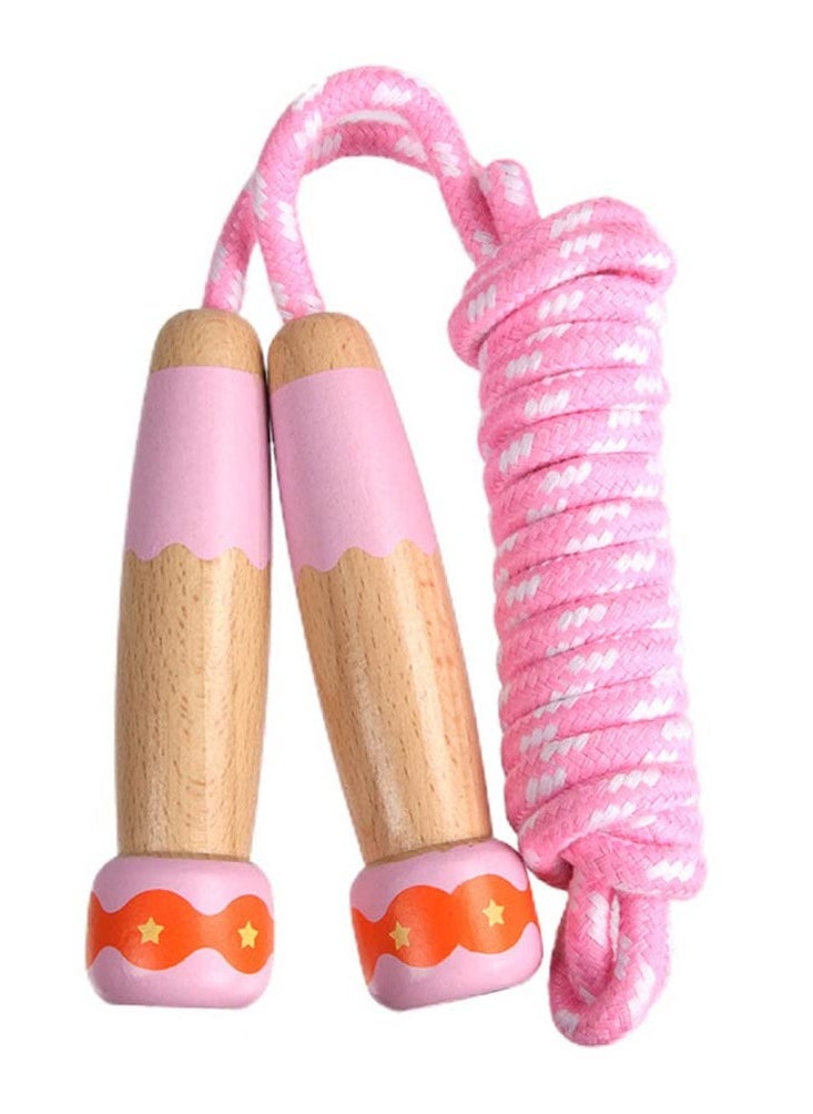 Cuken Jump Rope for Kids - Adjustable Cotton Braided Skipping Rope with Wooden Handle for Girls and Boys Fitness Training, Exercise and Outdoor Activity Pink  - Image 2