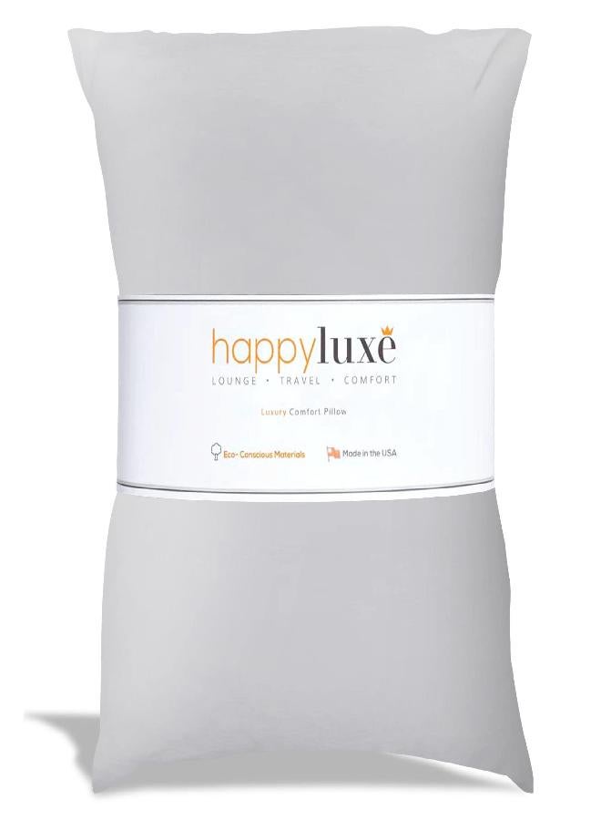 Happyluxe وسادة السفر هابي لوكس أوديسي للرحلات الطويلة - ناعمة، صغيرة، بديل للريش والفوم الذاكر. 17 × 13 بوصة - مصنوعة في الولايات المتحدة الأمريكية، وسادة طائرة رمادية فضية للبالغين للنوم، التخييم أو القيلولة. - Image 1