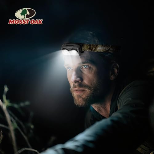 Mossy Oak 600 Lumens Rechargeable Headlamp, Lightweight LED Headlight with White & Red Light, Waterproof Head Lamp with Non-Slip Band, Dimmable & Memory Function for Hunting, Camping, Power Outage - Image 2