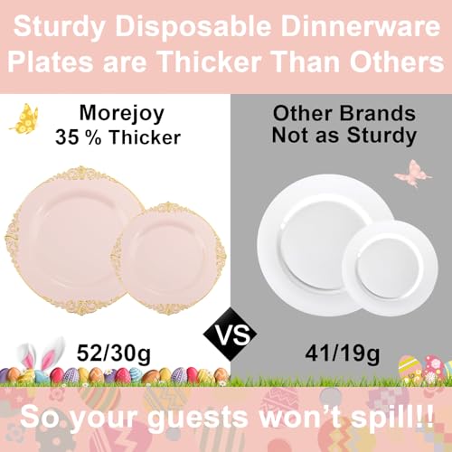 Morejoy 175pcs Pink Plastic Plates - Pink and Gold Disposable Plates, 10.25 inch Plastic Dinner Plates, Perfect for Wedding & Party & Holiday - Image 4