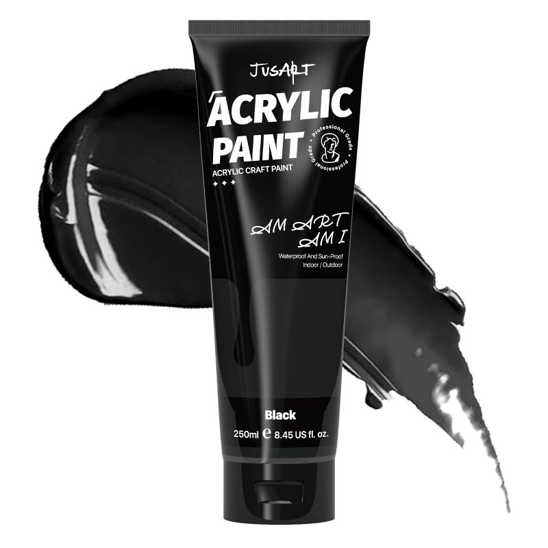 JusArt Acrylic Paint Black Tubes 250ml 845 oz Non Toxic Craft Paint No Fading Rich Pigment for Canvas Painting Wood Fabric Clay Stone Ceramics Art Supplies for Artists Adults - Image 2