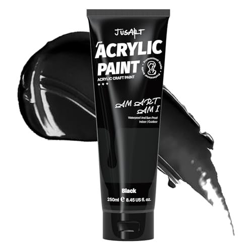JusArt Acrylic Paint Black Tubes 250ml 845 oz Non Toxic Craft Paint No Fading Rich Pigment for Canvas Painting Wood Fabric Clay Stone Ceramics Art Supplies for Artists Adults - Image 1