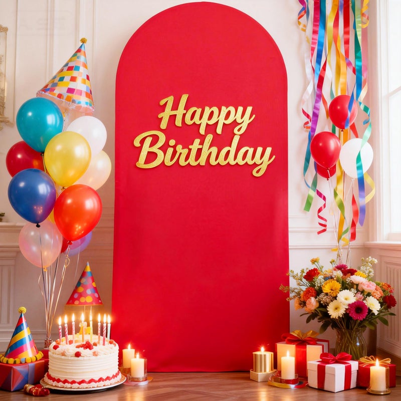 PARTISKY Red Arch Backdrop Cover, 6FT Spandex Fitted Wedding Arch Stand Covers 2-Sided Round Top Chiara Stretchy Arch Backdrop Cover for Valentines Wedding Birthday Party Baby Shower Banquet Decoration - Image 3