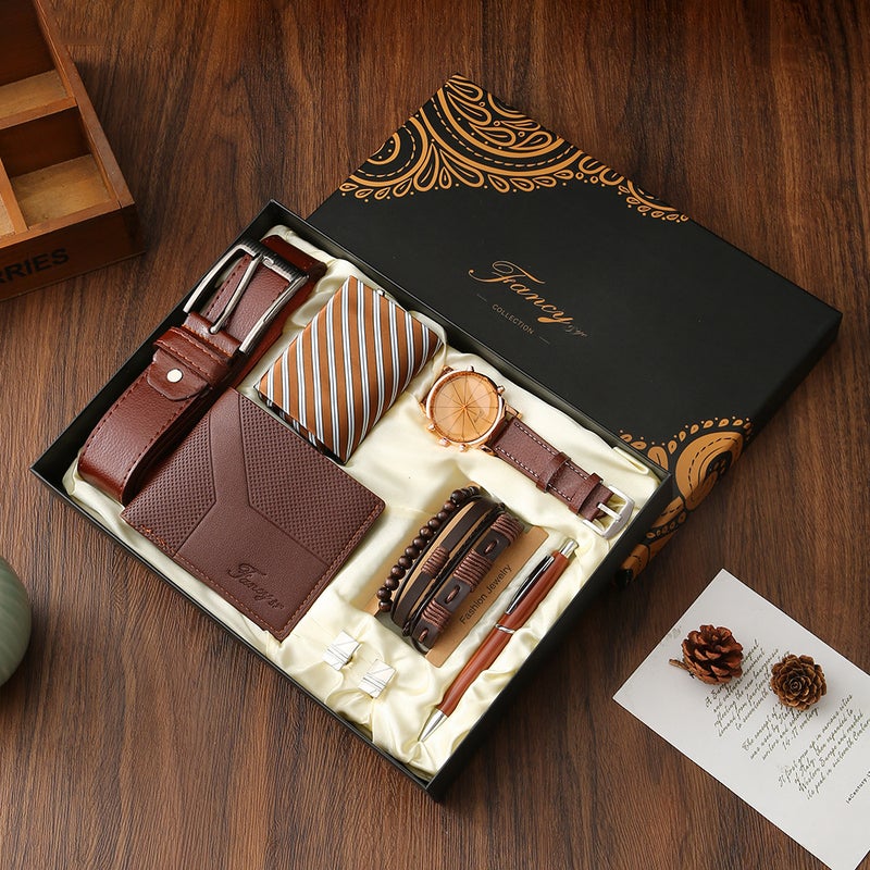 Gift Sets for Men: Business Watch, Wallet, Tie, and Leather Belt, birthday gift