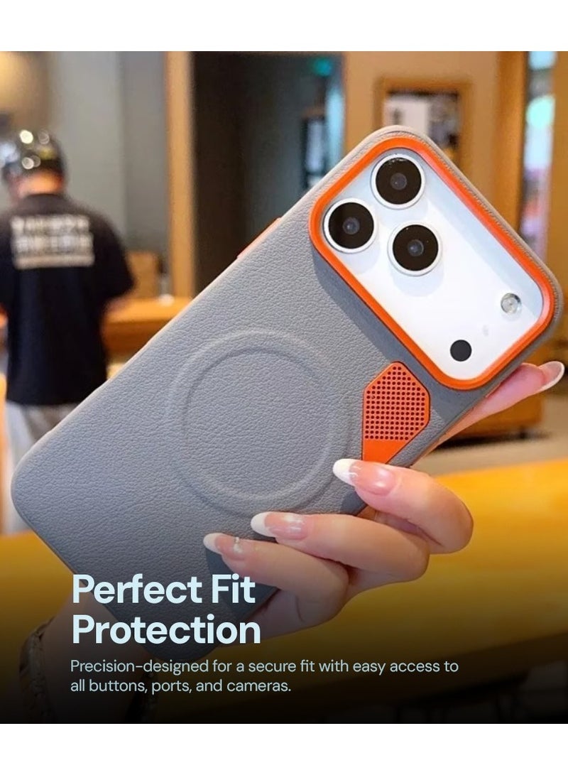 O Ozone Magnetic Matte PU Case Compatible With iPhone 17 Pro Max| Compatible with Mag-Safe|Leather Texture Armor Back Cover with Dual-Tone Matte Finish, Shock-Resistant Slim Protective Case - Image 5