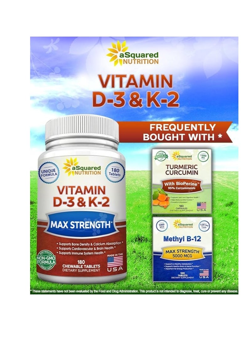 aSquared Nutrition Vitamin D3 With K2 Supplement 180 Chewable Tablets Max Strength D3 Cholecalciferol & K2 Mk7 - Image 3