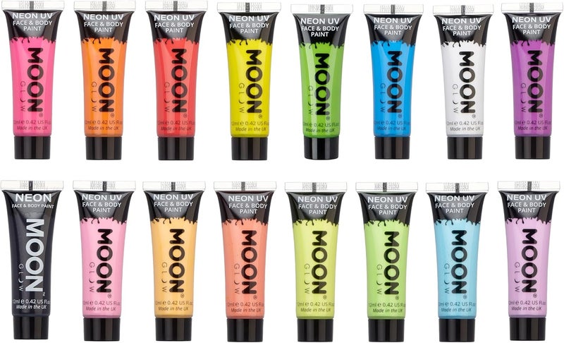 Moon Glow Neon UV Face Body Paint 12ml Full Set of 16
