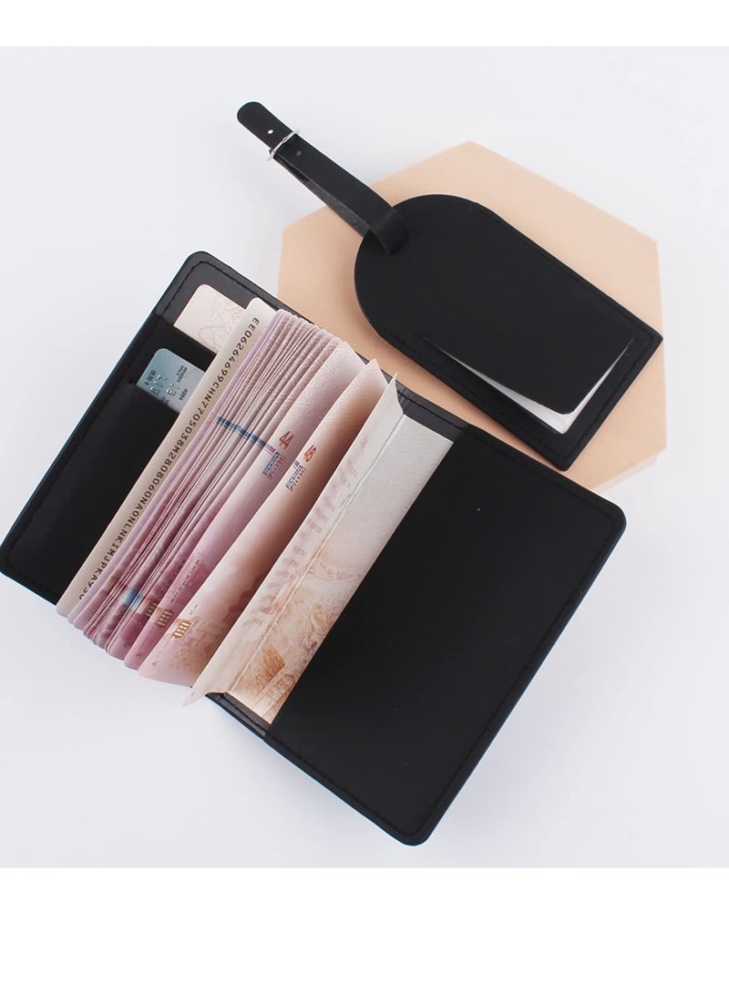 KASTWAVE 2 Pieces Passport Holder and 2 Pieces Luggage Tag Set,passport Holder Travel Suitcase Organizer Label Map PU Leather Id Bag Luggage Tag Set for Storing Passport Business Card Credit Card Boarding Pass - Image 2