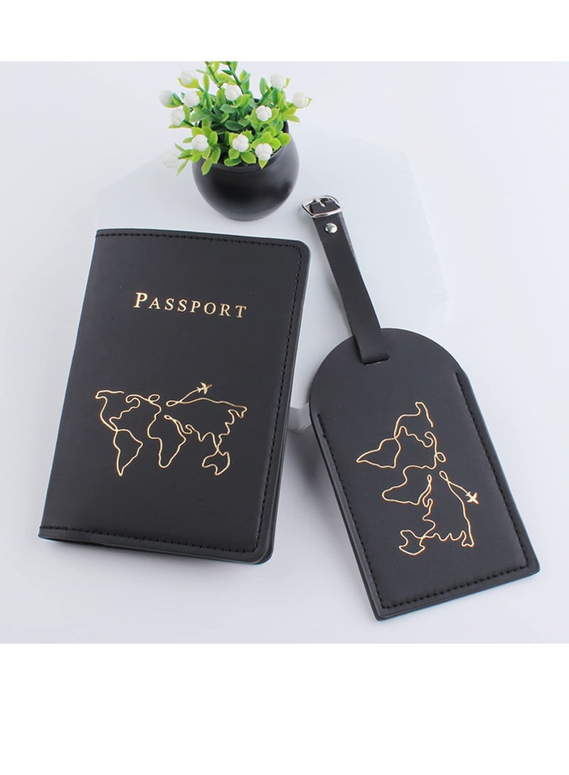 KASTWAVE 2 Pieces Passport Holder and 2 Pieces Luggage Tag Set,passport Holder Travel Suitcase Organizer Label Map PU Leather Id Bag Luggage Tag Set for Storing Passport Business Card Credit Card Boarding Pass - Image 3