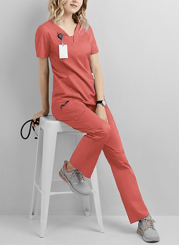 إسكدنيا الطبية الموحدة ماتي الخامس الرقبة قمم والسراويل تناسب الأحمر والبرتقالي - Image 1