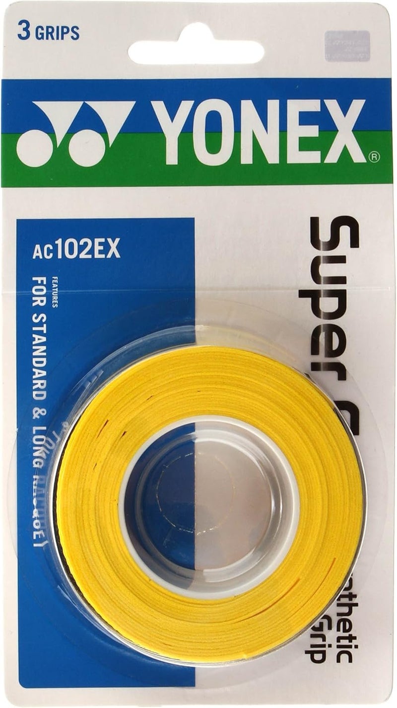 Yonex Super Grap Overgrip - Yellow (3 Pack) for Tennis, Badminton, and Squash