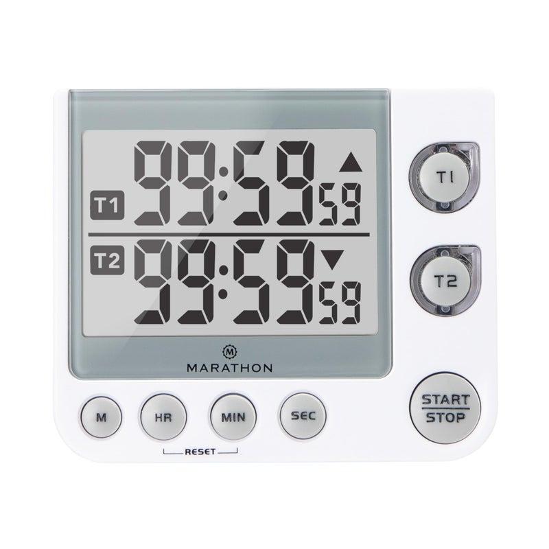Marathon Marathon 100 Hour Dual Digital Timer White  Large EasytoRead LCD Display  Loud Ring Alarm  2 AAA Batteries Included 