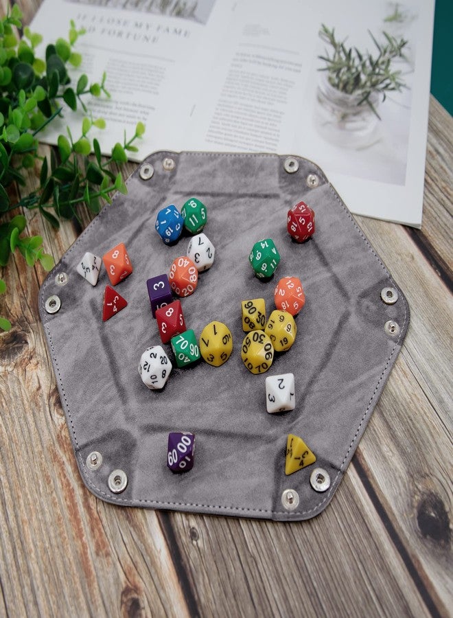 SIQUK 4 Pieces Dice Tray Set Foldable Dice Trays Hexagon Rolling Tray PU Leather Holder Srotage Box (Camel, Sky Blue, Black, Gray) - Image 4