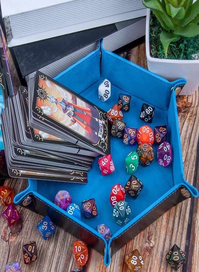 SIQUK 4 Pieces Dice Tray Set Foldable Dice Trays Hexagon Rolling Tray PU Leather Holder Srotage Box (Camel, Sky Blue, Black, Gray) - Image 5