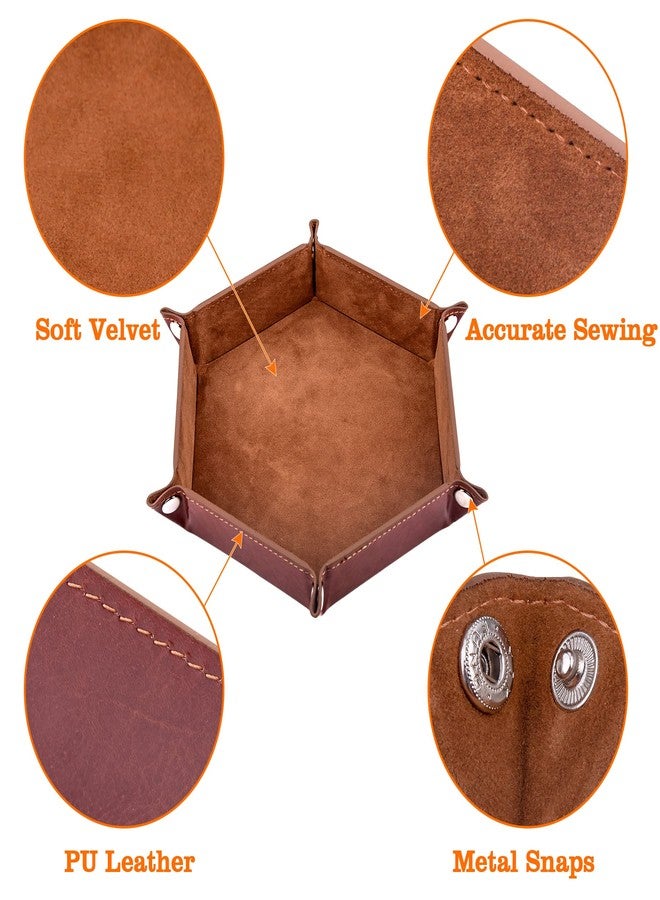 SIQUK 4 Pieces Dice Tray Set Foldable Dice Trays Hexagon Rolling Tray PU Leather Holder Srotage Box (Camel, Sky Blue, Black, Gray) - Image 3