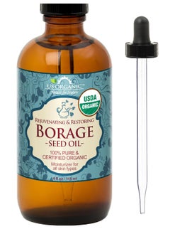 US Organic Borage seed Oil 18 GLA USDA Certified Organic 100 Pure  Natural Cold Pressed aka Starflower oil in Amber Glass Bottle wEye dropper for Easy Application 4 oz 115 ml