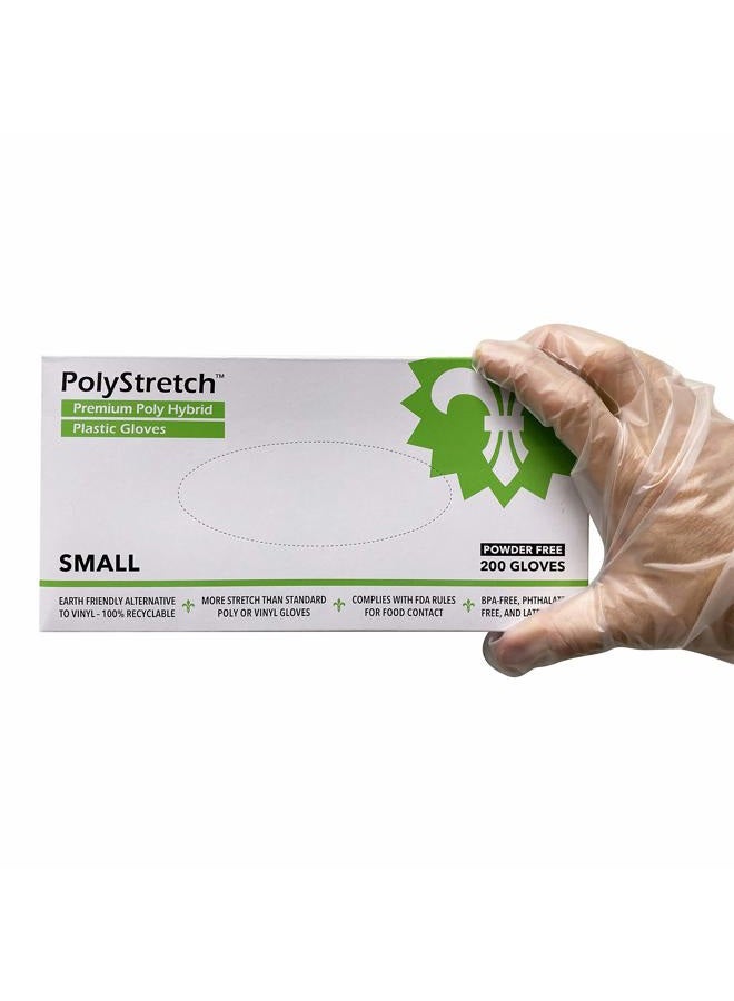 KingSeal PolyStretch TPE Poly Hybrid Disposable Gloves, Powder-Free, Vinyl Glove Substitute, Size Small - 1 Box of 200 Gloves By Weight - Image 1
