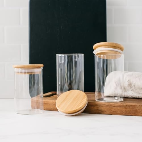 SILIVO Spice Jars with Airtight Bamboo Lid [Round, Pack Of 12, 320ml] - Glass Spice Bottles, Seasoning Jars and Containers for Salt, Sugar, Coffee Beans - Set of 12 Jars with Wooden Lids - Image 2