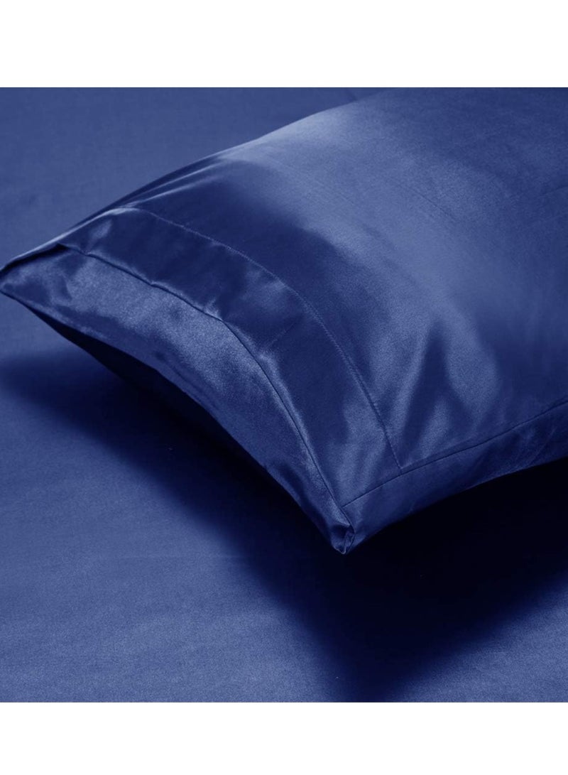 Bedding Duvet Cover Sets, 3 Pieces Satin Bedding Set, King Size Silky Duvet Covers Collection, 1x Cooling Duvet Cover 104x90 Inches and 2 Pillowcases, Comforter Not Included - Blue  - Image 3