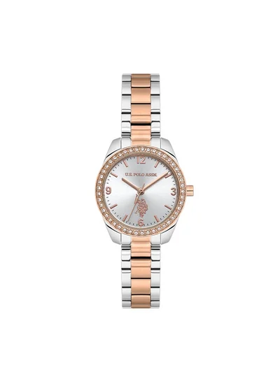 U.S. Polo Assn. Novelties Silver Dial Silver Rose Gold Stainless Steel Bracelet Analog Watch for Women 28mm