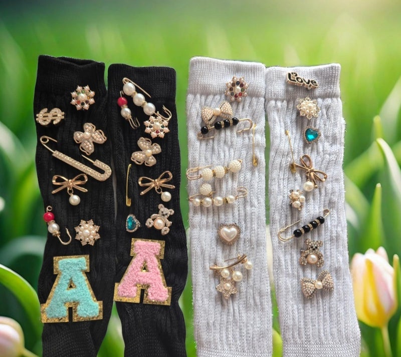 Cmidy Shoe Charms for Sneakers Charms for Socks Safety Pins 54pcs Brooches and Pins for Women Gold Junk Sock Charm Kit Pin Jewelry Accessories Bulk Rhinestone Pearl Brooch Pin Button for Women Clothes Hats - Image 4