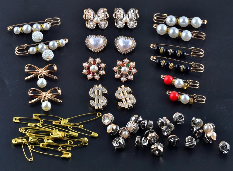 Cmidy Shoe Charms for Sneakers Charms for Socks Safety Pins 54pcs Brooches and Pins for Women Gold Junk Sock Charm Kit Pin Jewelry Accessories Bulk Rhinestone Pearl Brooch Pin Button for Women Clothes Hats - Image 2