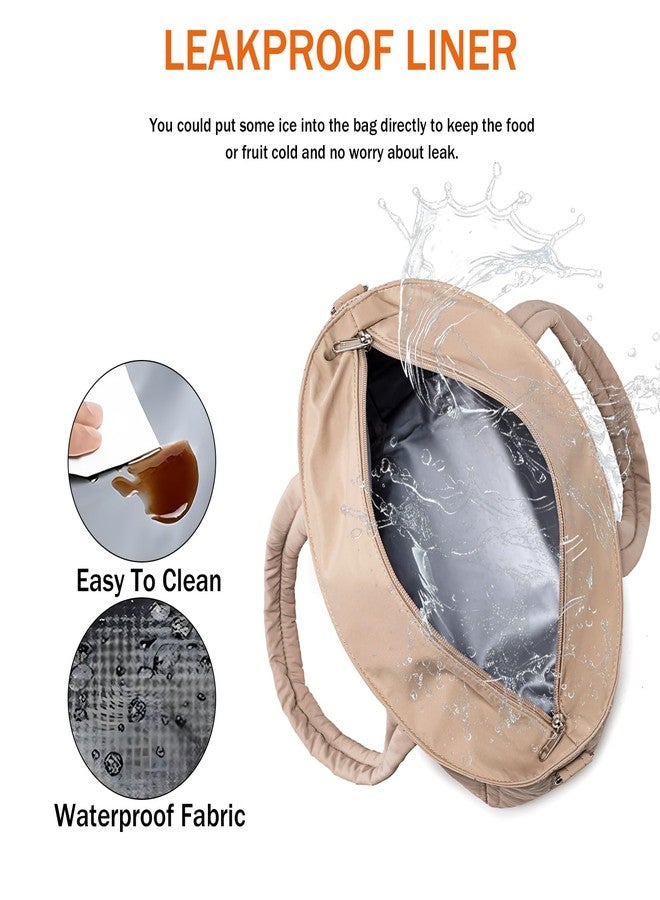 LOIDOU Insulated Lunch Box for Women, 9L Large Quilted Puffer Lunch Bag, Leakproof Lunch Box Tote with Adjustable Shoulder Strap, Waterproof Cute Thermal Lunchbox for Work Travel Picnic, Khaki - Image 3