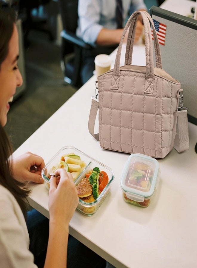 LOIDOU Insulated Lunch Box for Women, 9L Large Quilted Puffer Lunch Bag, Leakproof Lunch Box Tote with Adjustable Shoulder Strap, Waterproof Cute Thermal Lunchbox for Work Travel Picnic, Khaki - Image 4