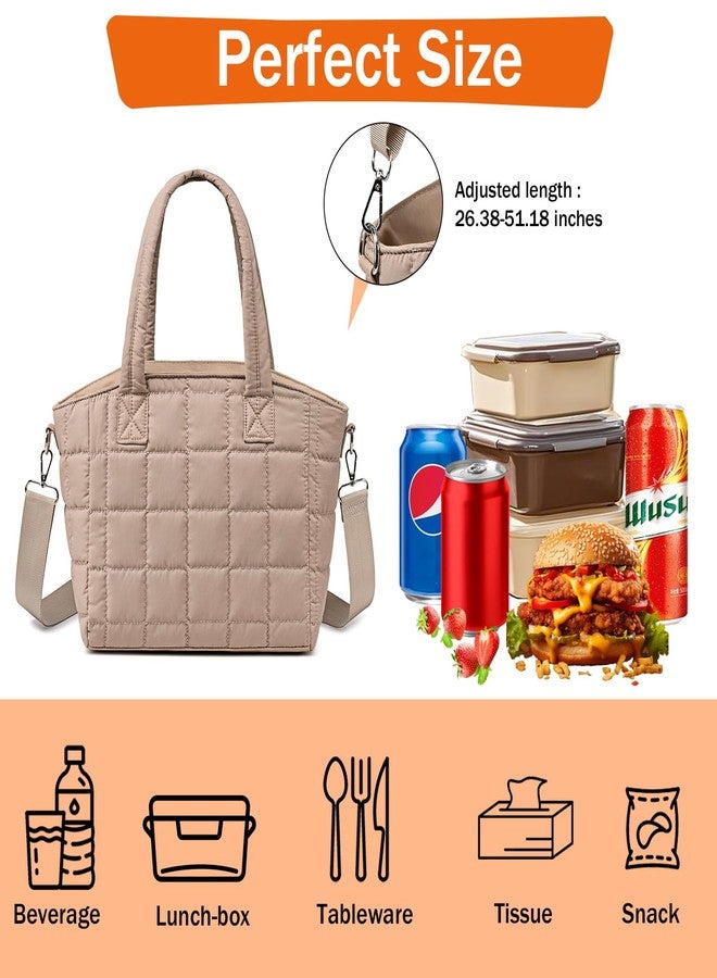 LOIDOU Insulated Lunch Box for Women, 9L Large Quilted Puffer Lunch Bag, Leakproof Lunch Box Tote with Adjustable Shoulder Strap, Waterproof Cute Thermal Lunchbox for Work Travel Picnic, Khaki - Image 5
