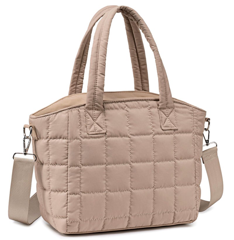 LOIDOU Insulated Lunch Box for Women, 9L Large Quilted Puffer Lunch Bag, Leakproof Lunch Box Tote with Adjustable Shoulder Strap, Waterproof Cute Thermal Lunchbox for Work Travel Picnic, Khaki - Image 1