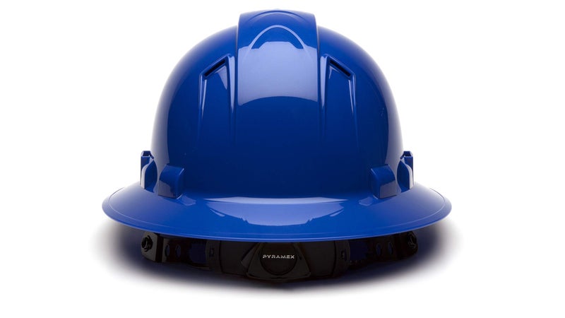 Ridgeline Pyramex Ridgeline Full Brim Hard Hat 6 Point Ratchet Blue Vented - Image 4