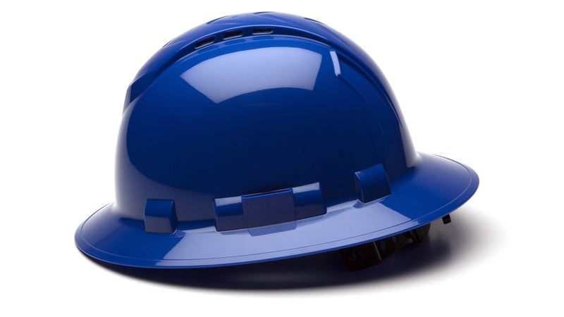 Ridgeline Pyramex Ridgeline Full Brim Hard Hat 6 Point Ratchet Blue Vented - Image 3