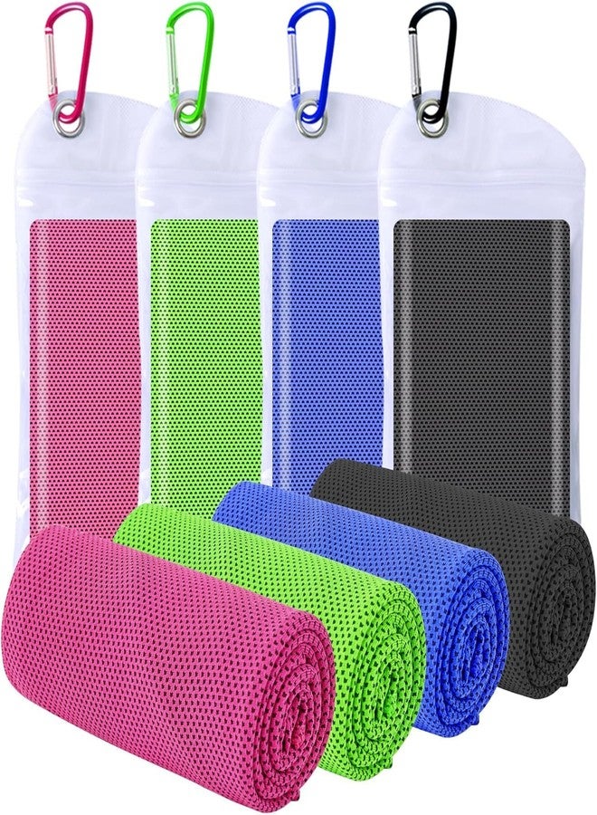 LSLCQW 4 Pack Cooling Towels (40"x12"), Cooling Towels for Neck and Face, Gym Towel for Working Out, Soft Breathable Microfiber Ice Towel for Yoga Sport Running (Blue/Green/Pink/Black) - Image 1