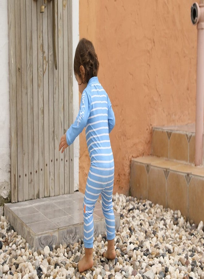 weVSwe Newborn Swimsuit Boy Toddler Blue Stripes Rash Guard UPF 50+ Sun Protection Swimwear Recycled Polyester with Swim Hat - Image 3
