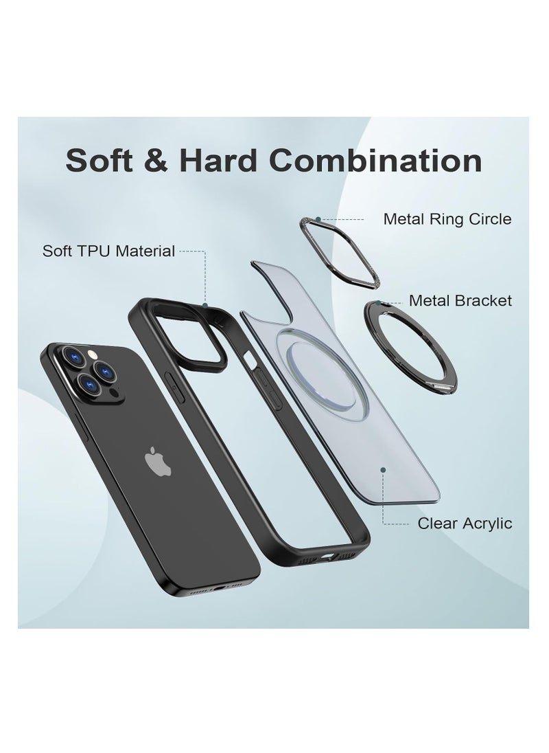 اووكاي - جراب لهاتف iPhone 16 Pro Max مع حامل قابل للدوران 360 درجة، متوافق مع MagSafe، حماية من الدرجة العسكرية [حامل مغناطيسي وحامل حلقي] جراب صلب شفاف غير لامع نحيف مقاوم للصدمات (أسود) - Image 1