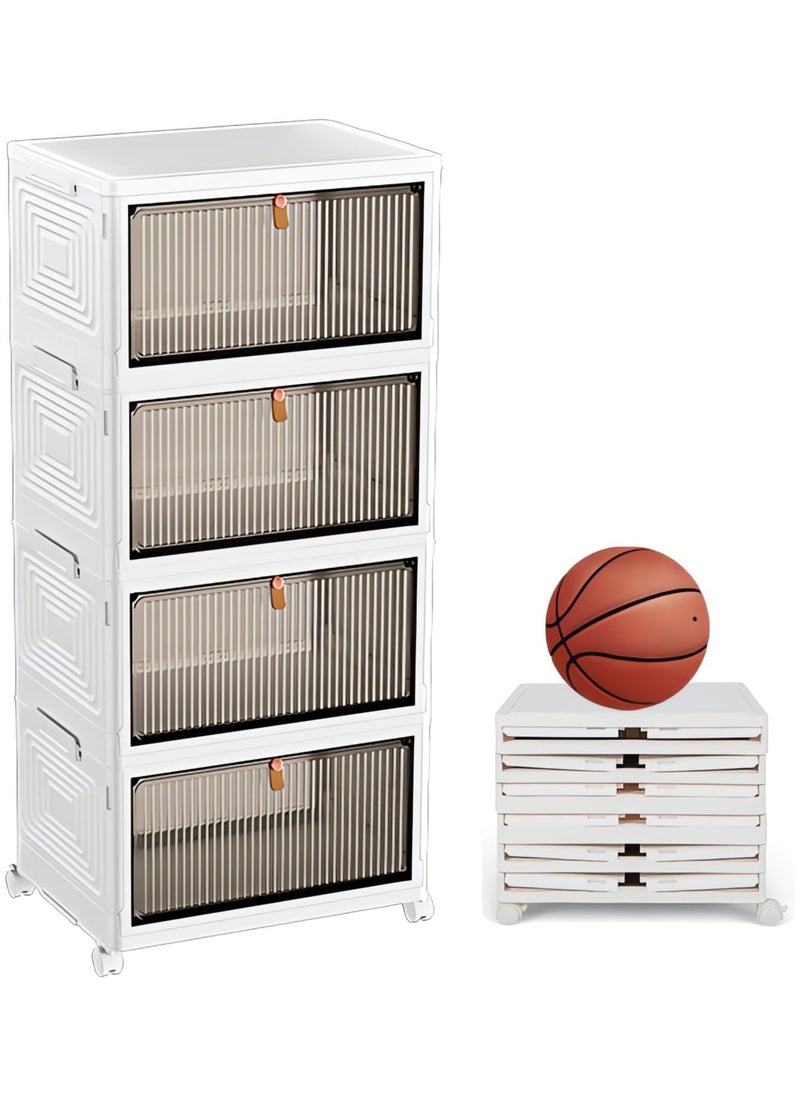 TOMSHOO - 4 Tier Collapsible Storage Bins with Wheels and Lid,Stackable Closet Organizers,Foldable Plastic Containers for Home,Office, Dorm Room,Shoe Organizer Storage Box,Portable Folding Shoe Rack - Image 1