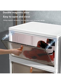 TOMSHOO 4 Tier Collapsible Storage Bins with Wheels and Lid,Stackable Closet Organizers,Foldable Plastic Containers for Home,Office, Dorm Room,Shoe Organizer Storage Box,Portable Folding Shoe Rack  - Image 2